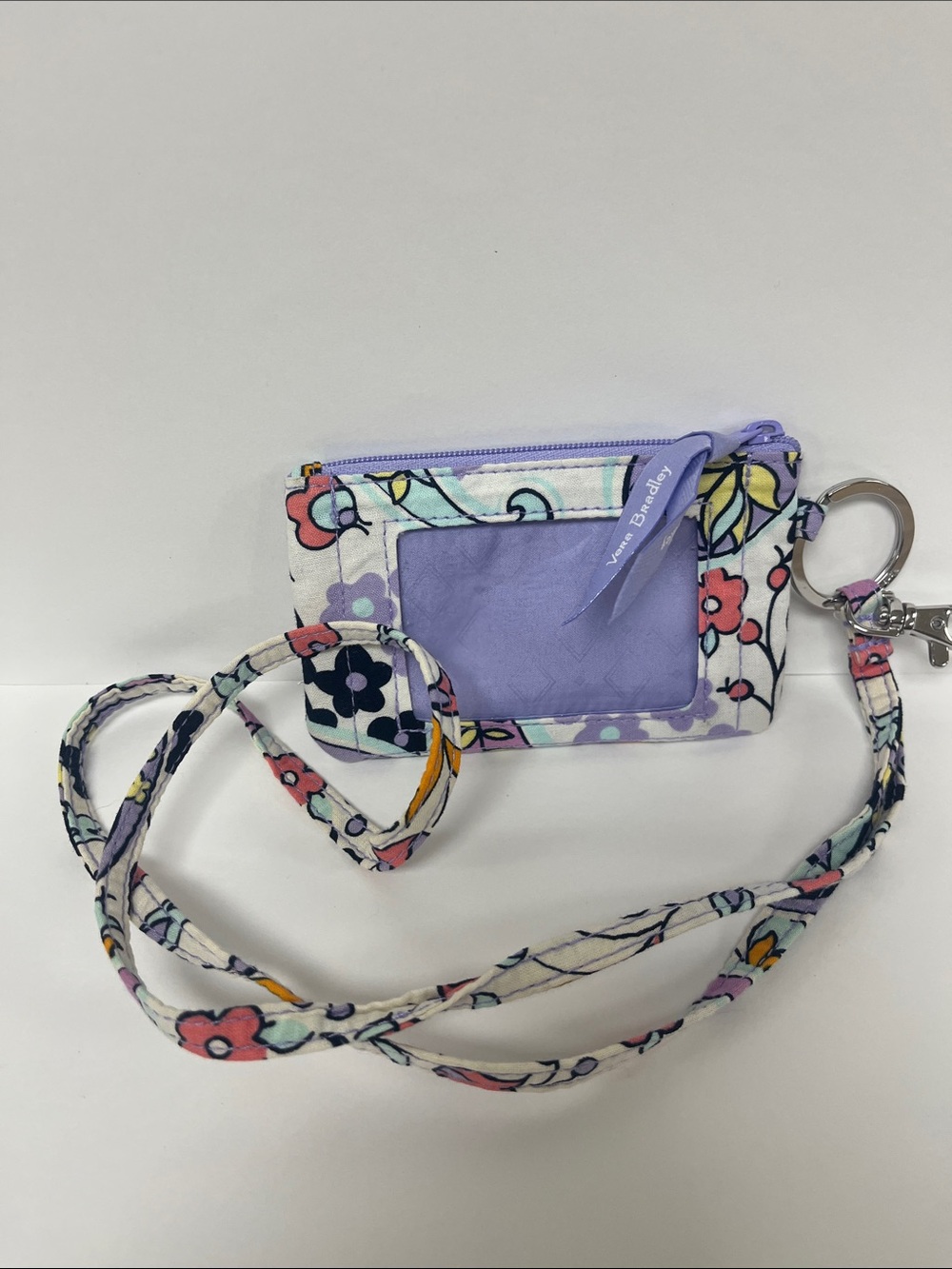 Vera Bradley Maddens Paisley Floral Quilted ID Card Holder with Lavender Trim